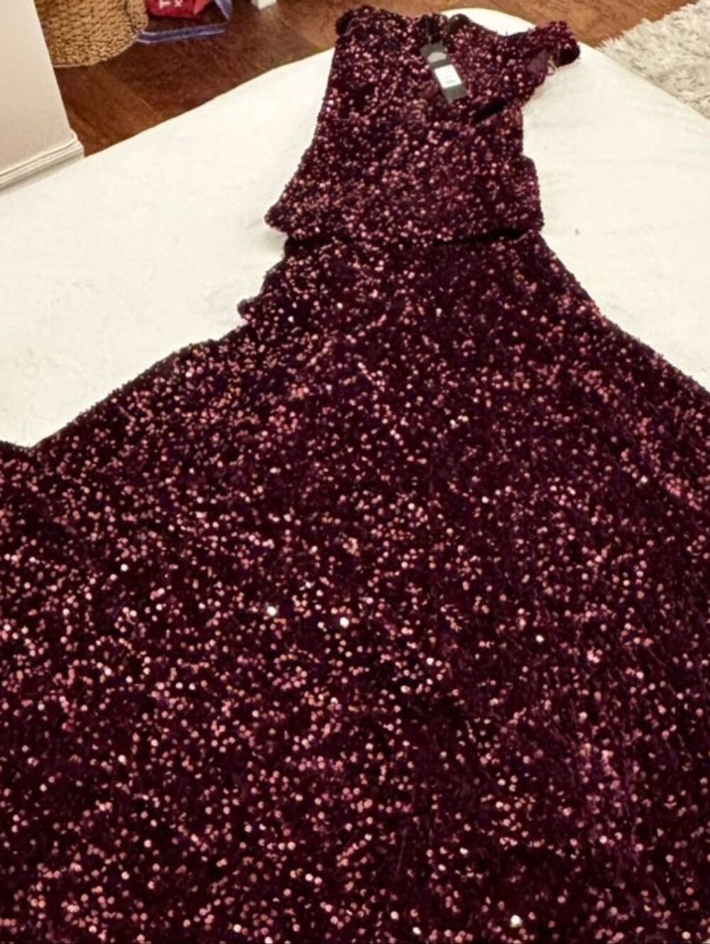Fashion Nova Off-Shoulder Sequin Mermaid Gown in Deep Plum - Picture 3 of 4